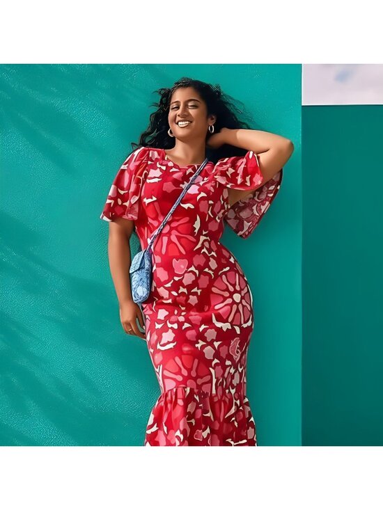 RHODE Dresses & Skirts - Rhode X Target Size 14 NEW Red Zinnia Floral Print Short Bell Sleeve Midi Dress